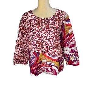Habitat clothes to live in size Small 3/4 sleeve popover‎ top Red Mixed Print